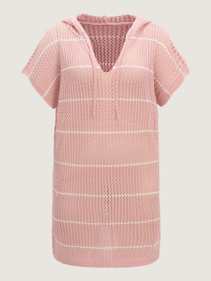 Cut-Out Hooded Drawstring Swim Cover-Up