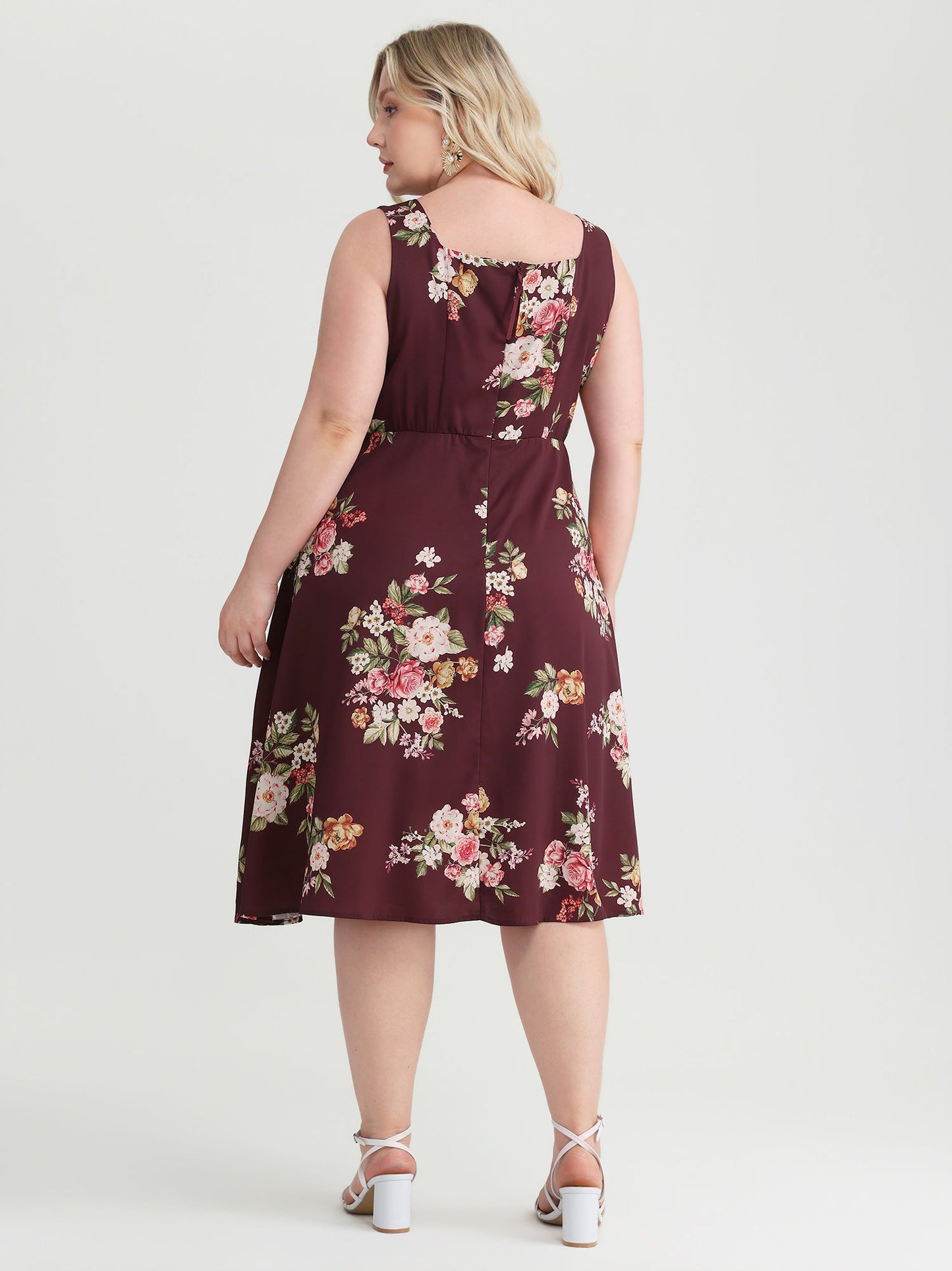 Retro Floral Print Fit And Flare Midi Dress