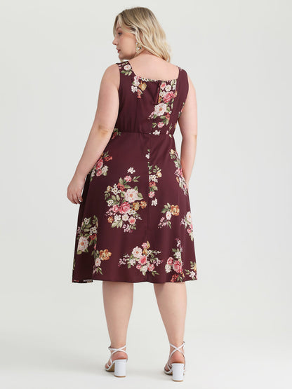 Retro Floral Print Fit And Flare Midi Dress