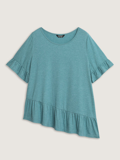 Supersoft Stretchy Ruffled Hem Plain Knit Top