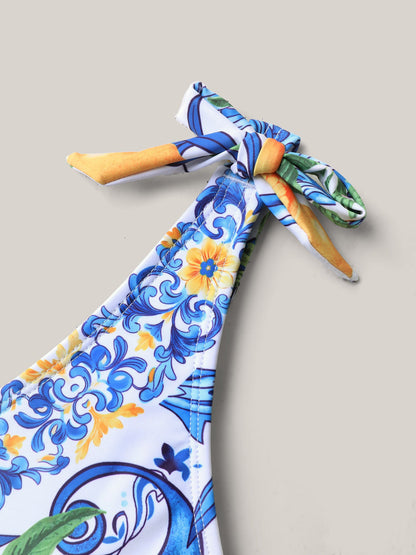 Two-Piece Citrus Print Sarong Swimsuit