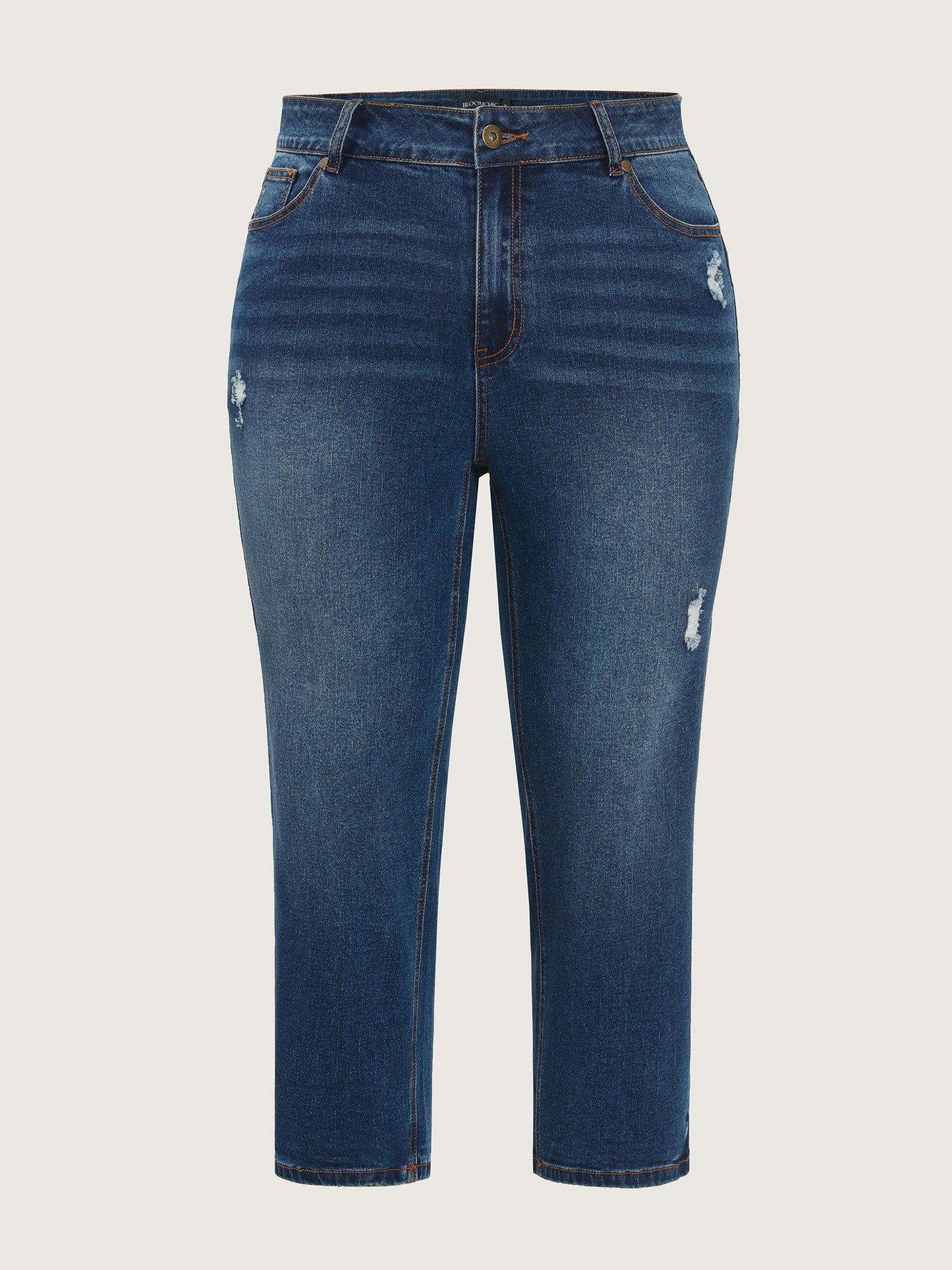 No-Gap Waist Distressed Cropped Jeans