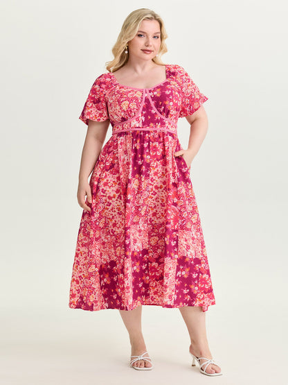 Floral Print Bust-Defining Shirred Midi Dress