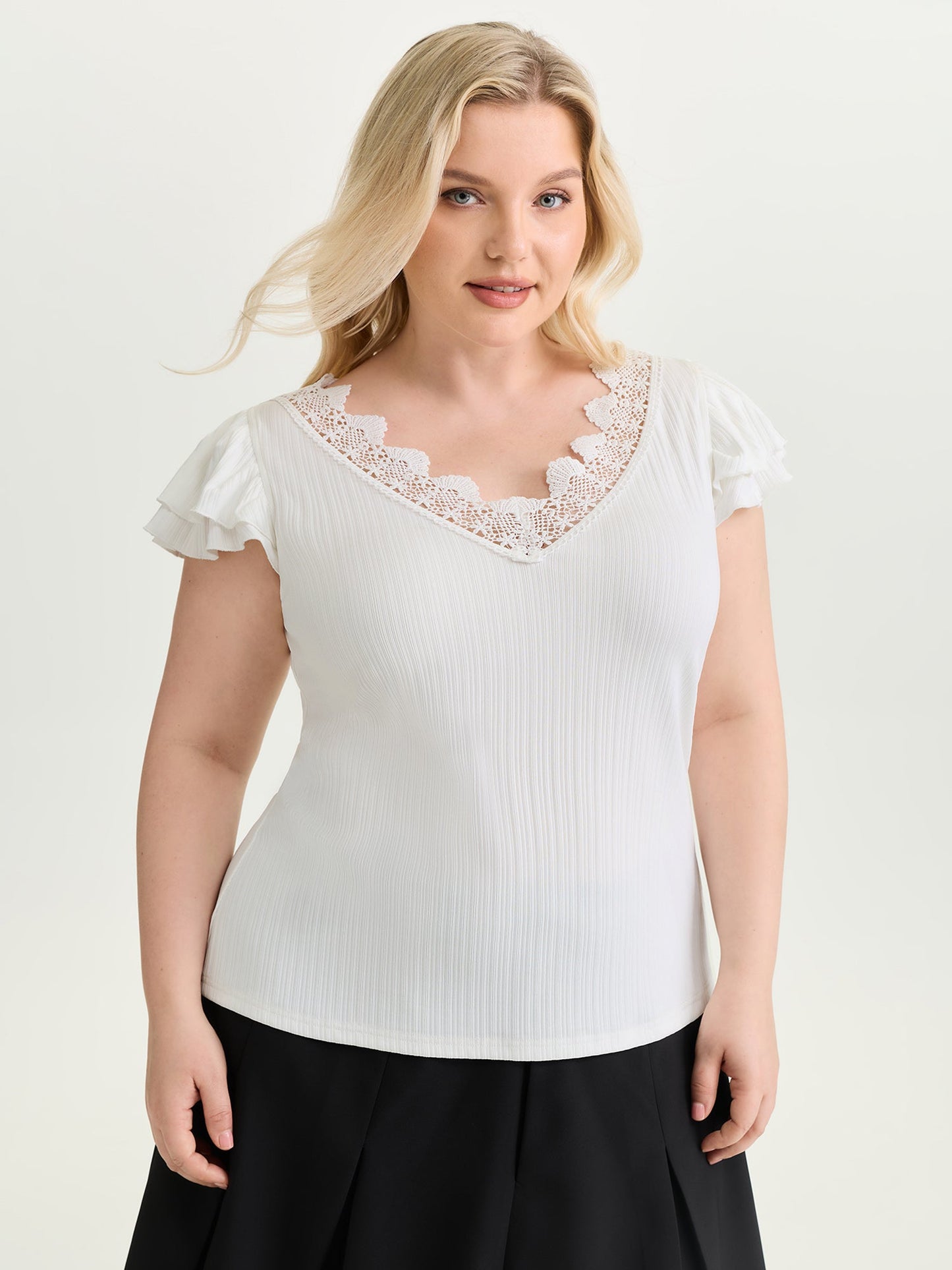 Stretchy Lace V-Neckline T-Shirt
