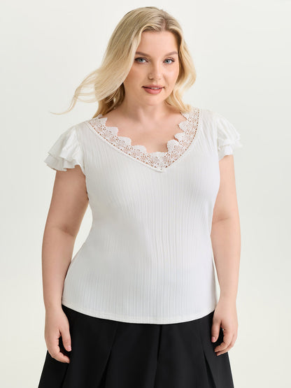 Stretchy Lace V-Neckline T-Shirt