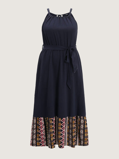 Colorful Boho Striped Hem Halter Neck Maxi Dress