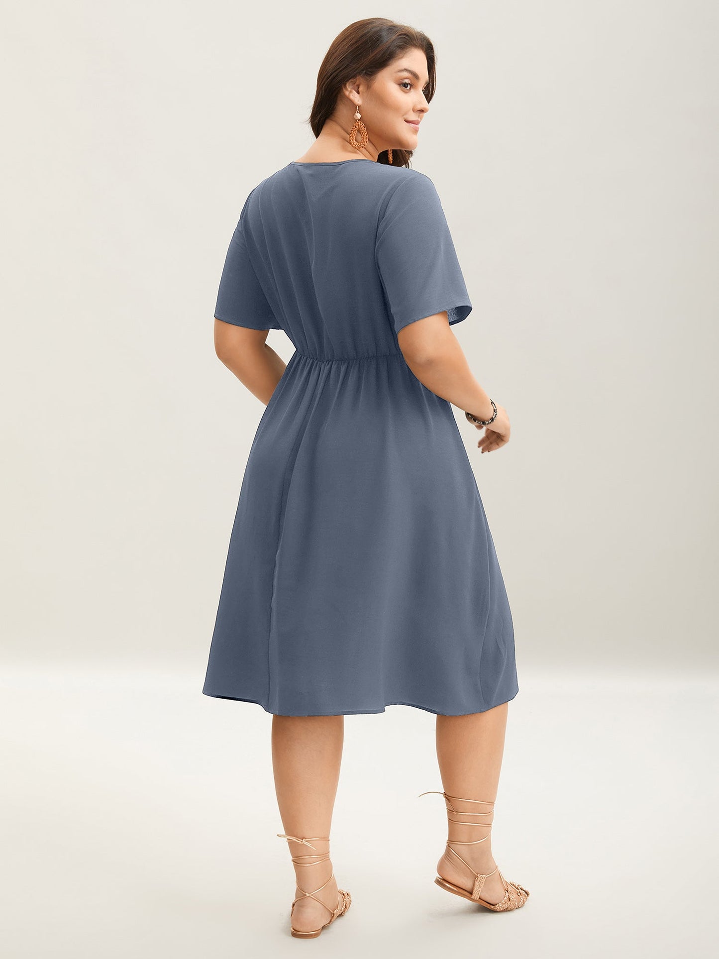 Floral Embroidered Waist-Cinched Midi Dress