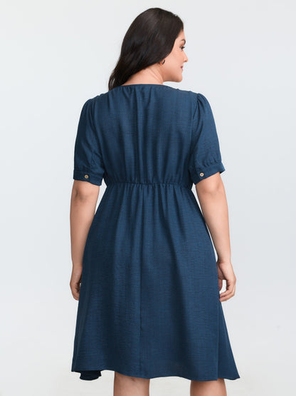 Floral Embroidered Neckline Textured Mini Dress