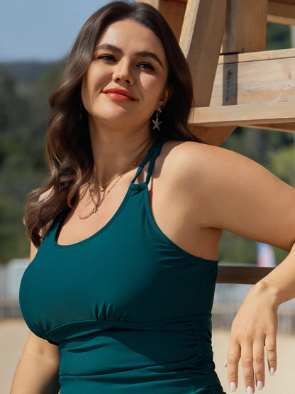 Channel Drawstring Tummy-Control Swim Top