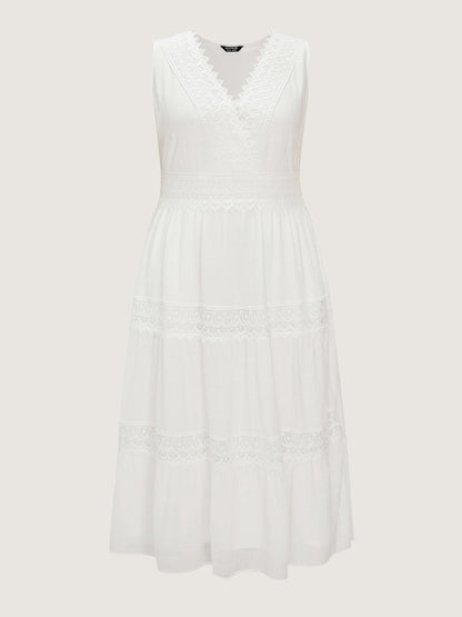 Lace Trim Overlap Neckline Tiered Maxi Dress