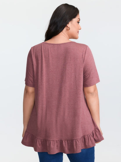 Supersoft Stretchy Ruffled Hemline Button T-Shirt
