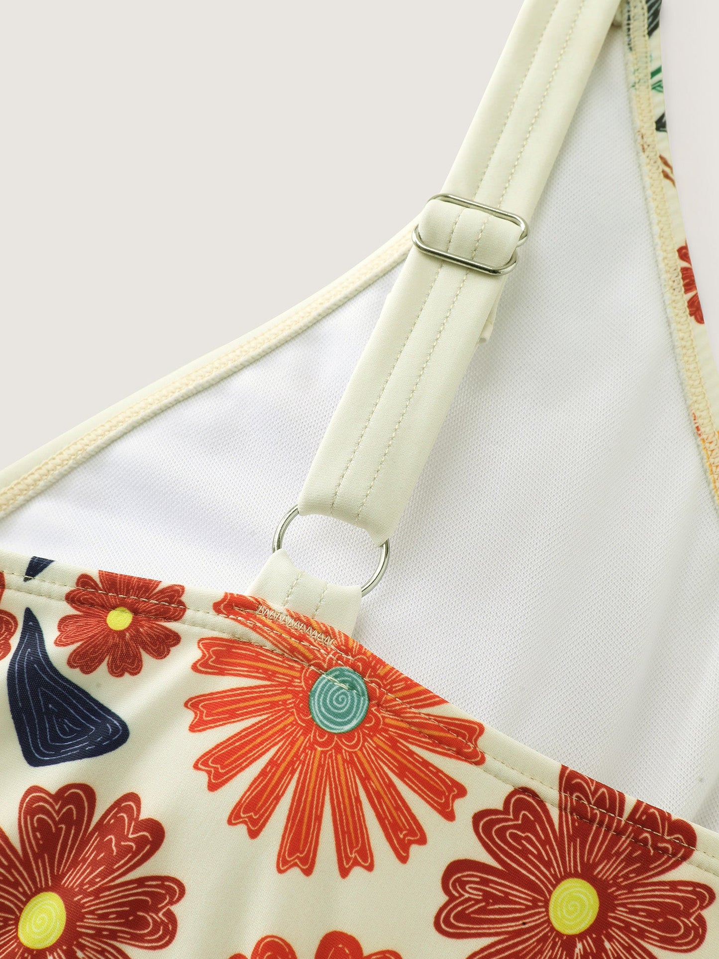 Floral Surplice Neckline Pockets Swim Dress