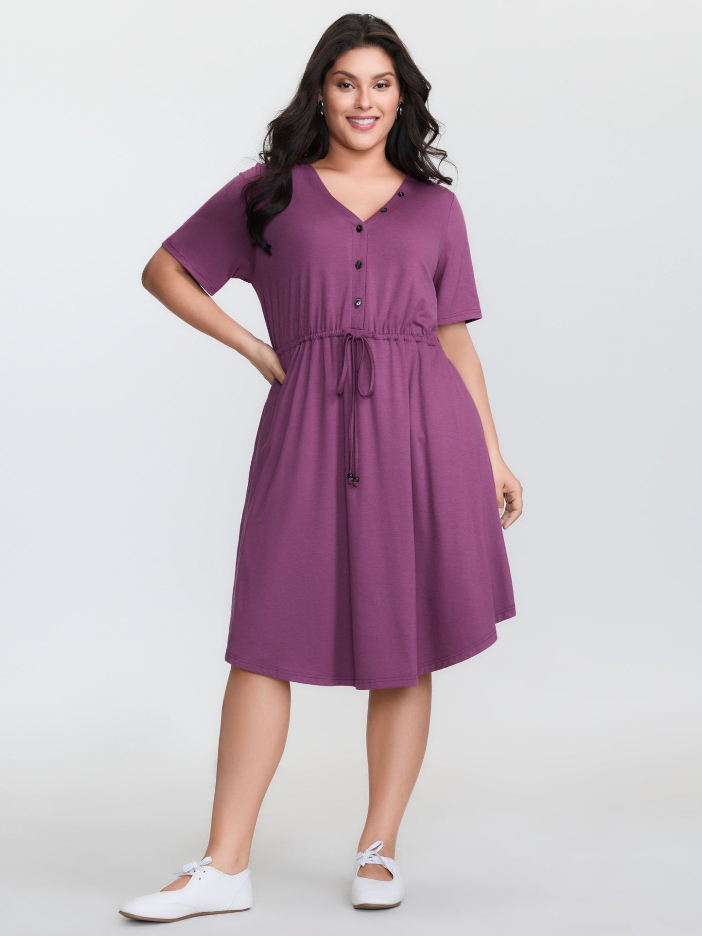 Supersoft Drawstring Waist Button Placket Mini Dress