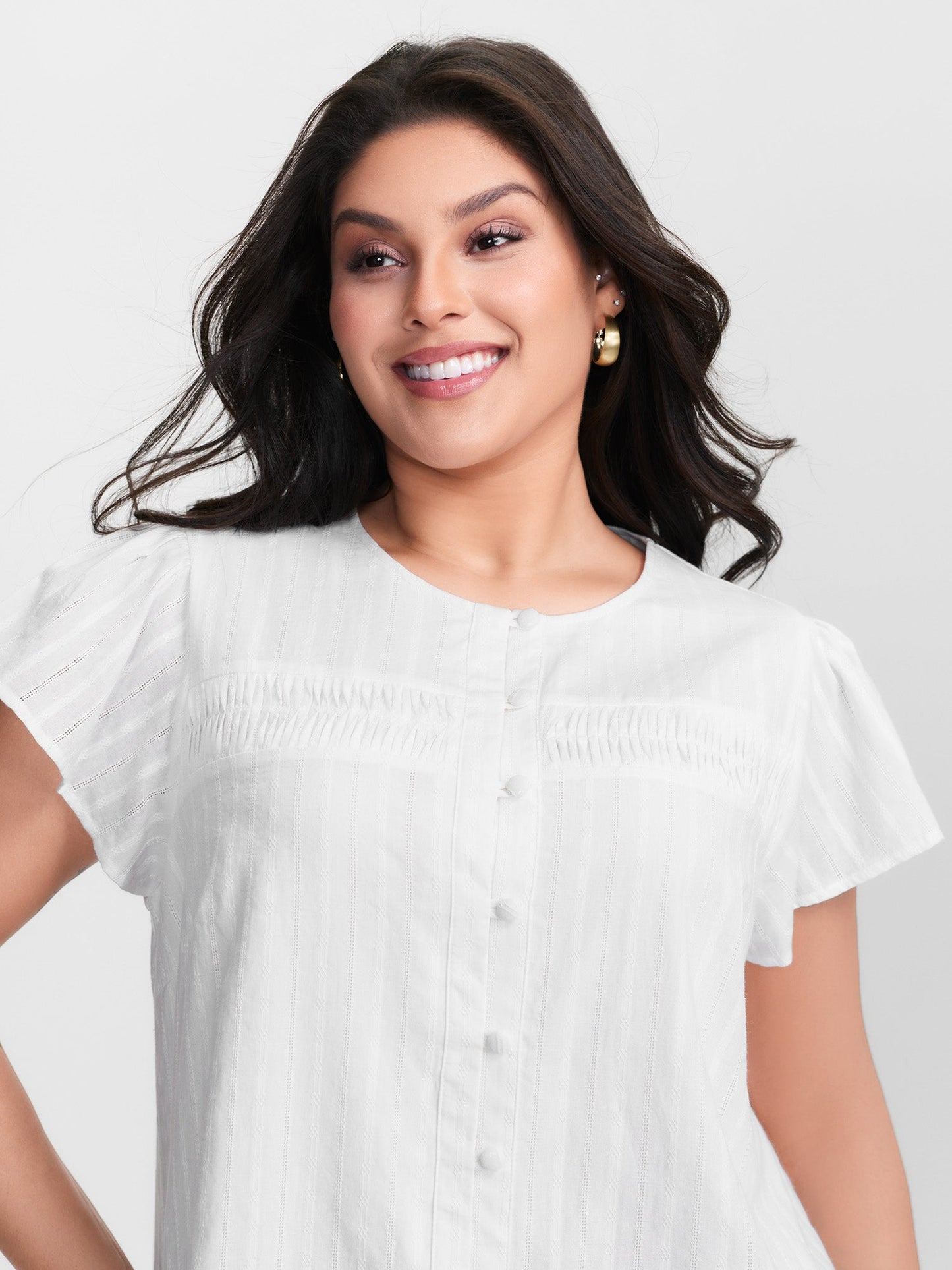 Pure Cotton Pleated Button-Down Shirt