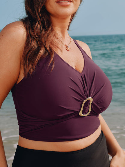 Gathered Metal Buckle Swim Top