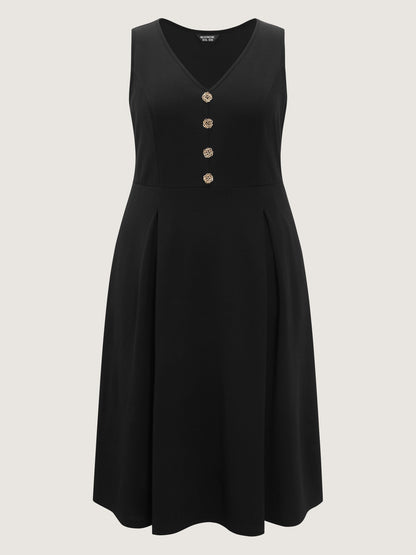 Floral Gold Button Pleated Midi Dress