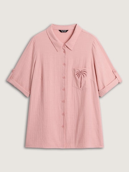 Tropical Embroidered Button-Down Shirt
