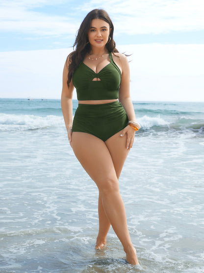 High Rise Ruched Plain Swim Bottoms