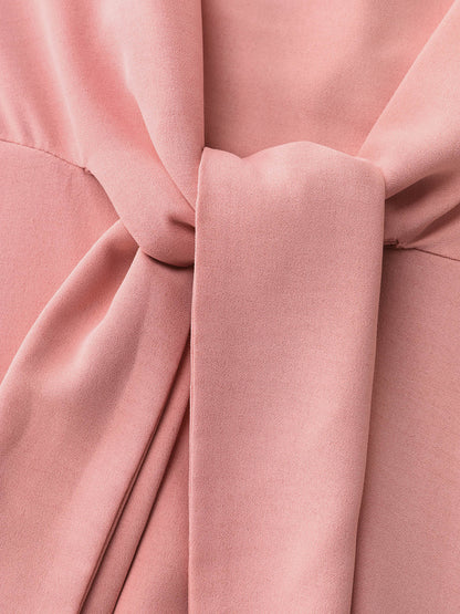 Cinched-Waist Knotted Plain Blouse