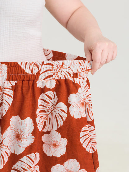 Cotton Large Floral Print Flowy Midi Skirt