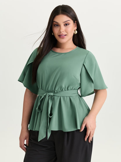 Pastel Flowy Petal Sleeve Tie Blouse