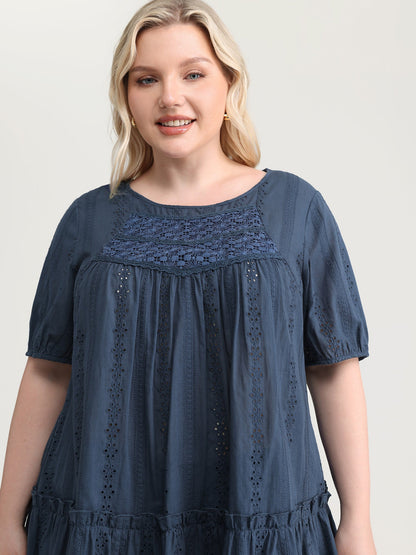 Textured Lace Cut-Out Babydoll Blouse