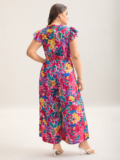 plus size Sunkissed Floral Print Button Wide-Leg Jumpsuit