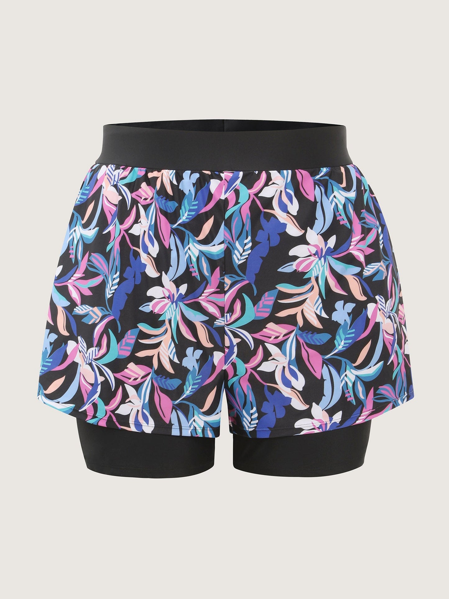 Vibrant Floral Print Pockets Swim Bottoms