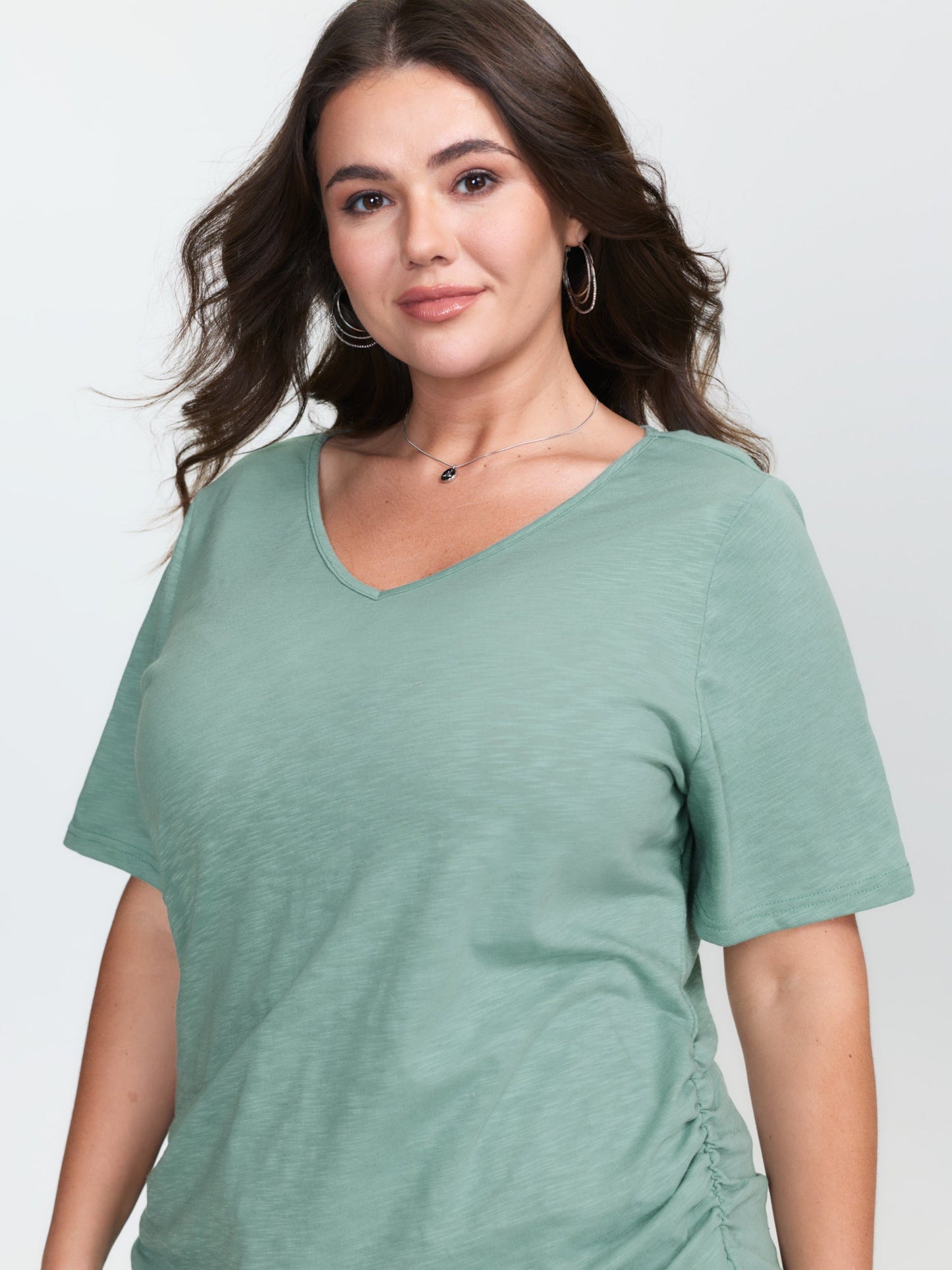 Plain V-Neck Drape T-Shirt