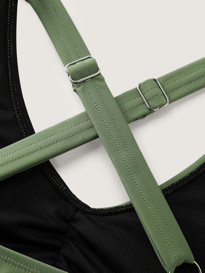 Colorblock Adjustable Overlap Front Swim Top