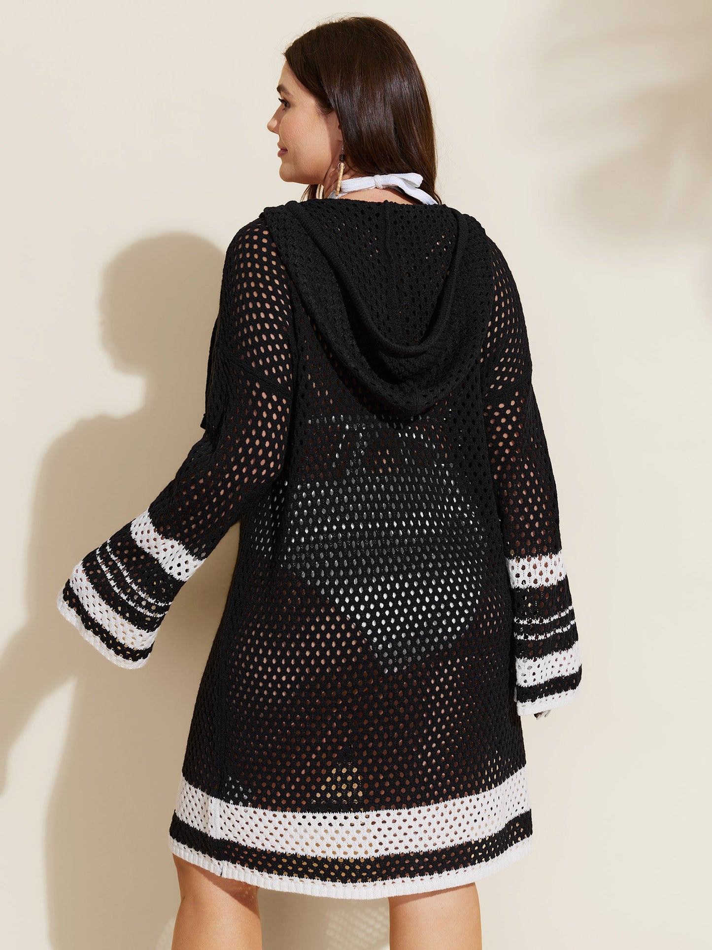 Striped Cut-Out Hooded Swim Cover-Up