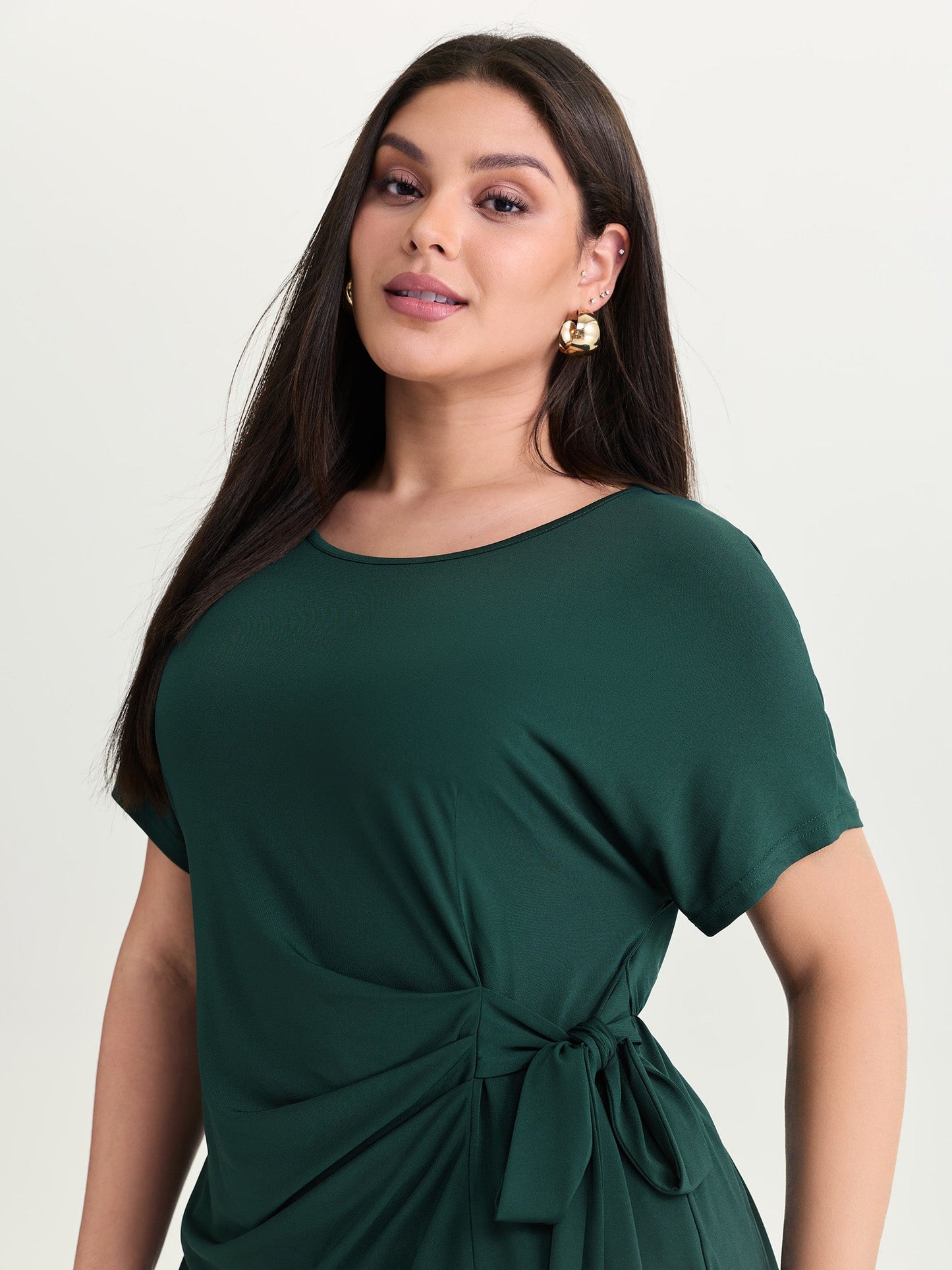 Stretchy Draped Side Tie Blouse