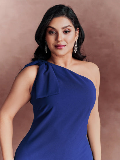 One Shoulder-Tie Stretchy Mini Dress