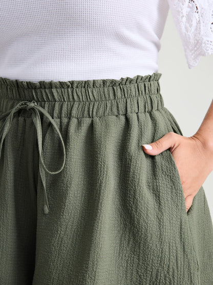 Wide Waistband Flared Lace Trim Shorts