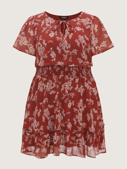 Floral Print Shirred Waist Mini Dress
