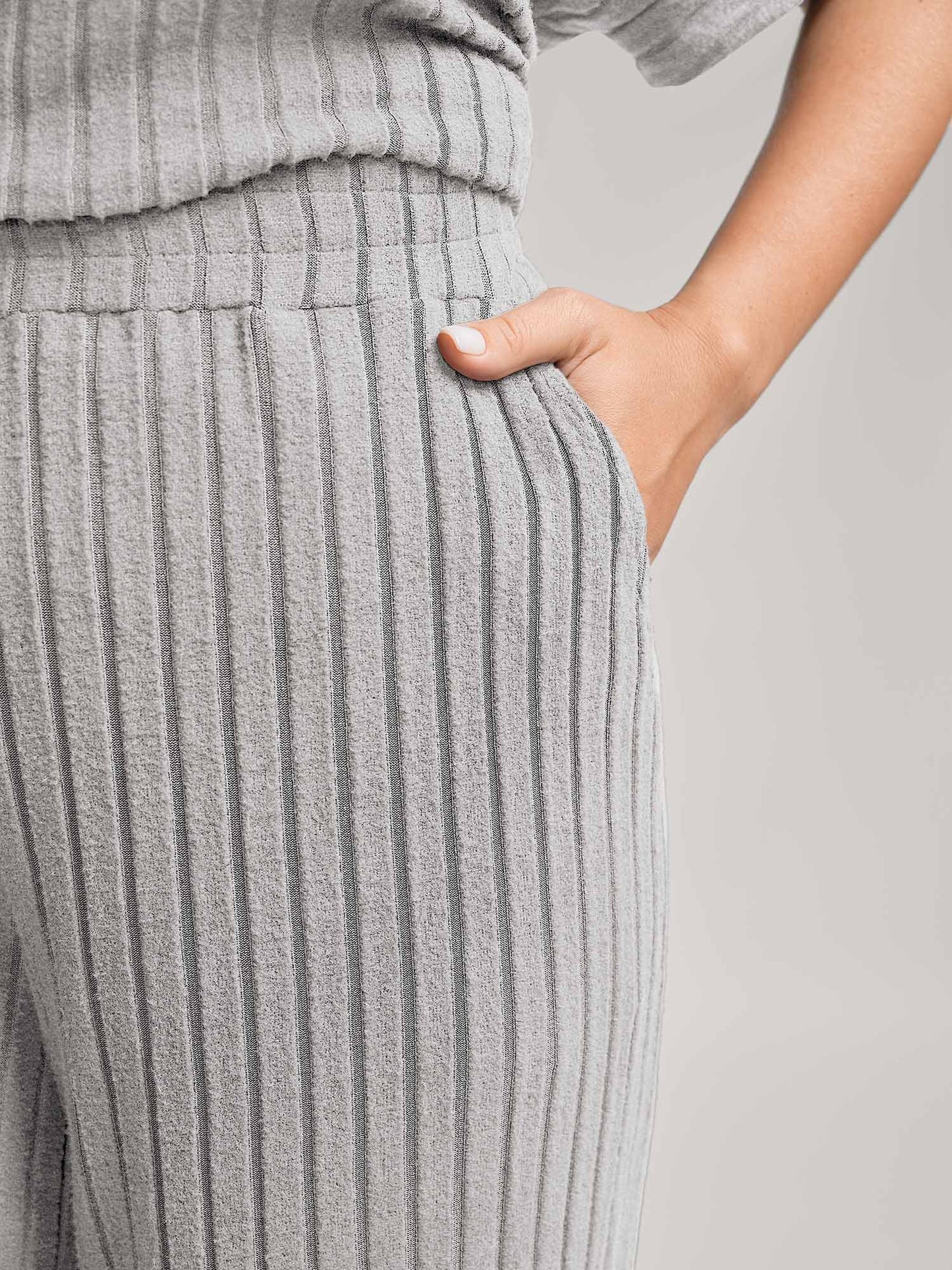 Stretchy Pit Strip Solid Loungewear Set