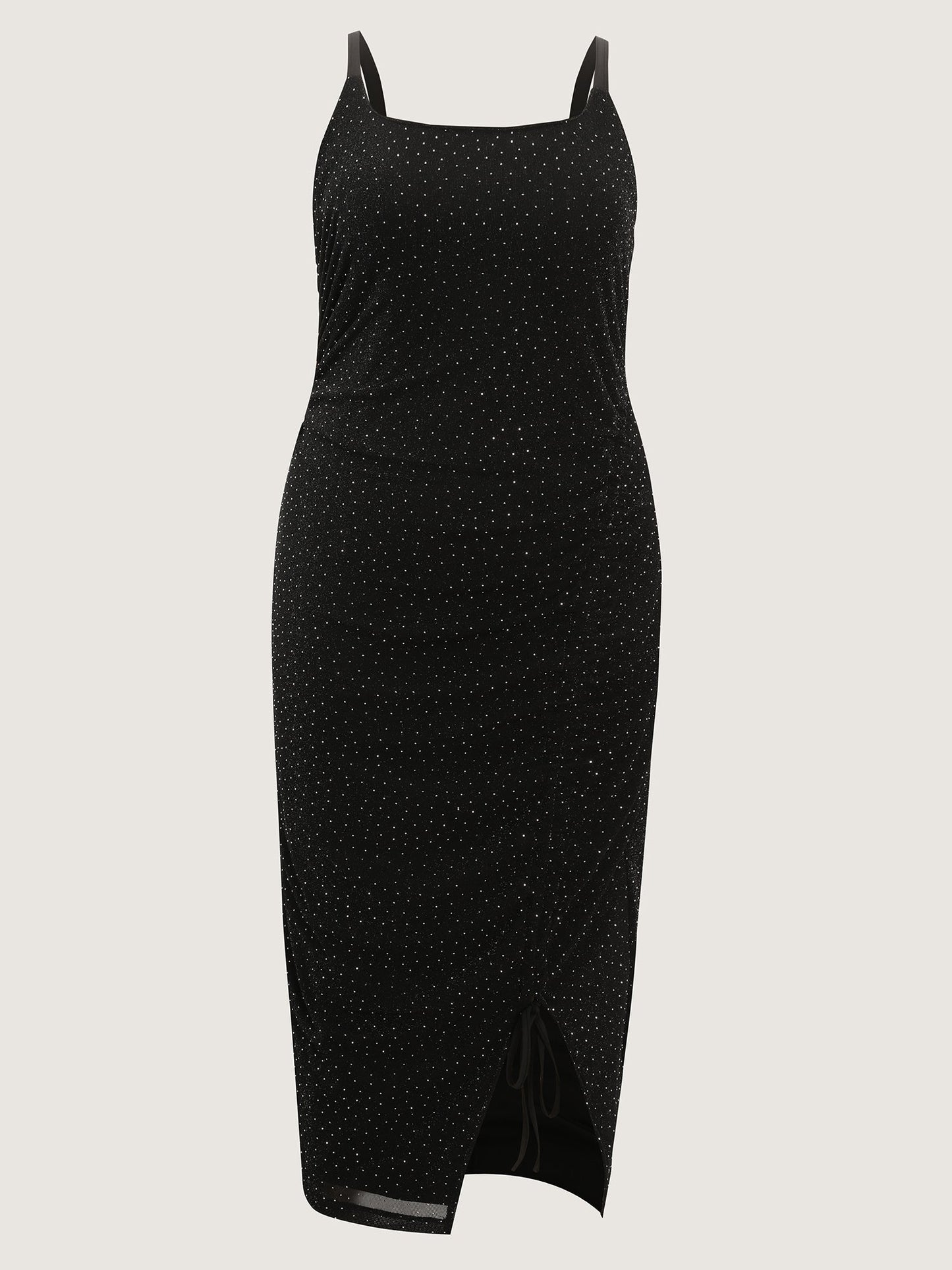 Mesh Rhinestone Padded Underwear Detail Midi Dress