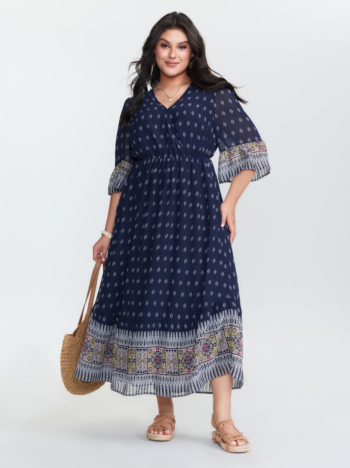 Boho Geometric Print Wrap Maxi Dress
