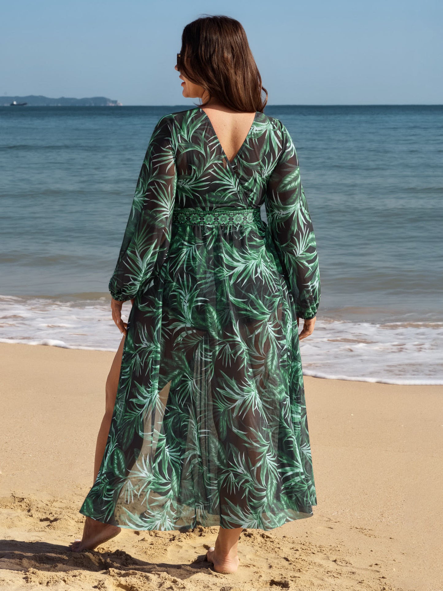 Tropical Plant Print One-Piece Swimsuit Set