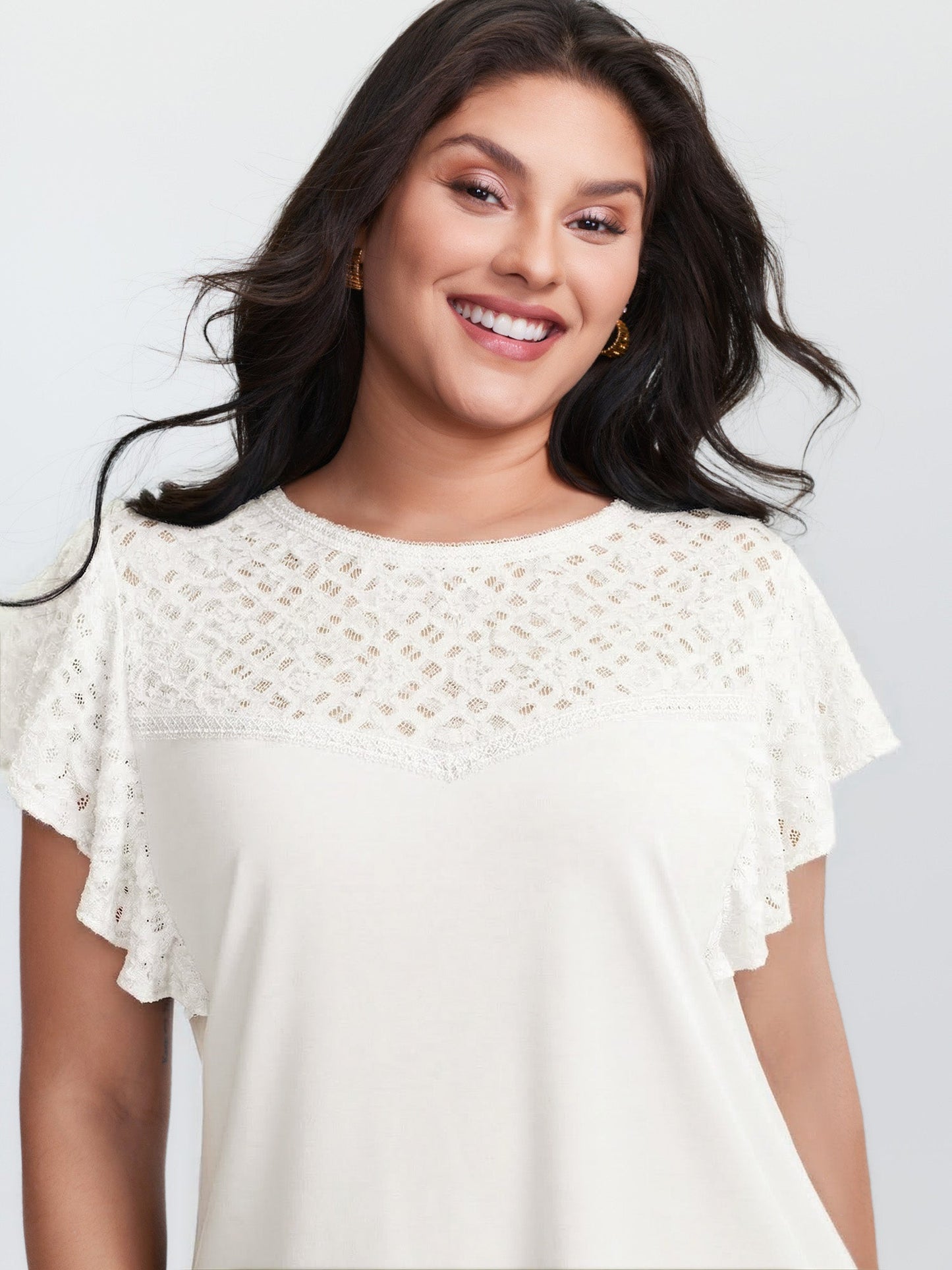 Supersoft Cut-Out Neckline Flutter Sleeve T-Shirt