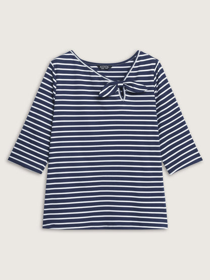 Striped Knotted Neck-Tie Knit Top