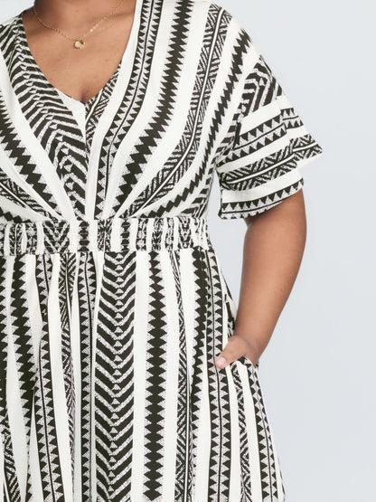 plus size Solid Geometric Dolman Sleeve Pocket Shirred Split Hem Dress