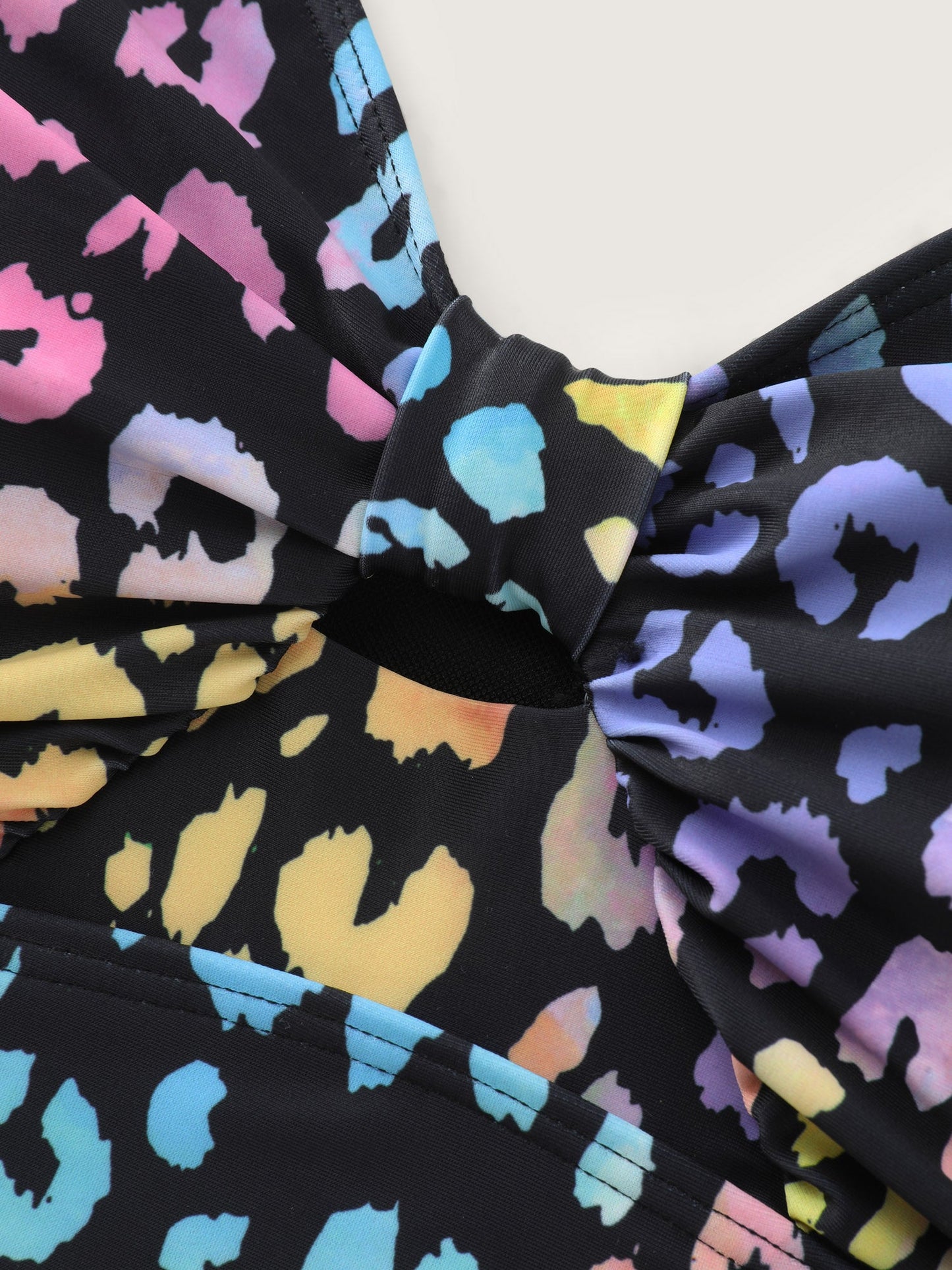 Colorful Leopard Print Cut-Out Swim Top