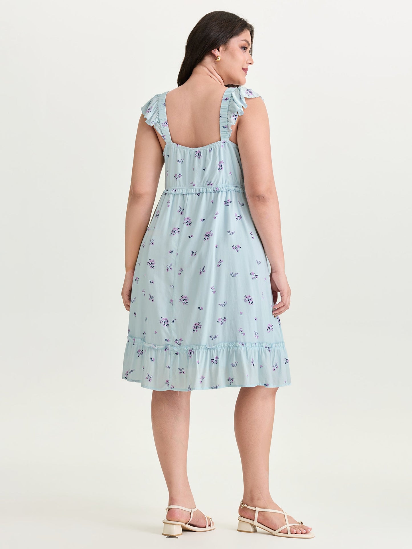 Soft Floral Print Ruffled Detail Mini Dress
