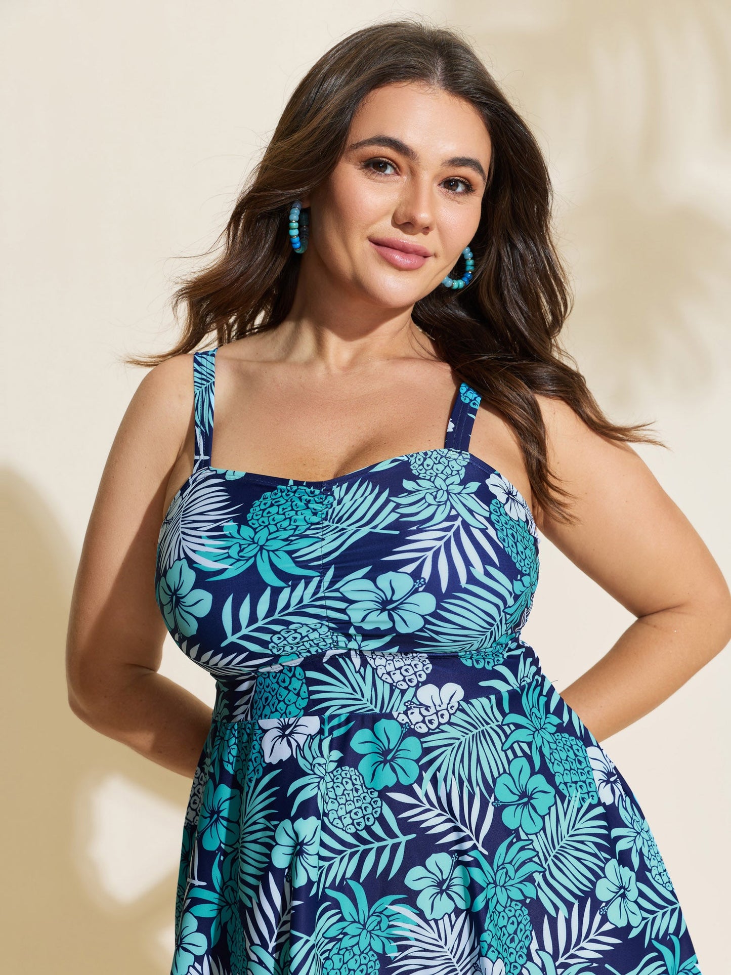Tropical Floral Print Ruched Swim Dress