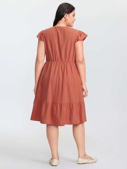 Cotton Floral Embroidery Tiered Mini Dress