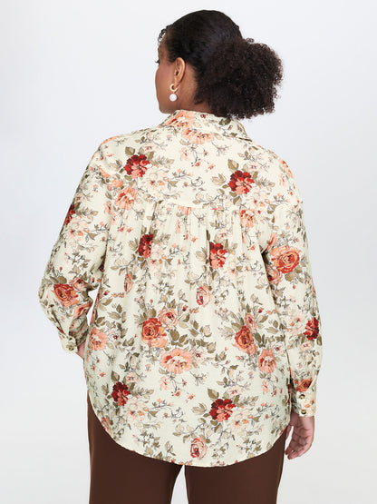 Rayon Floral Print Button-Down Shirt