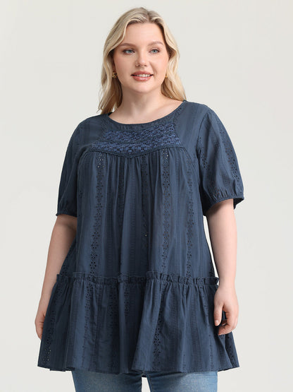 Textured Lace Cut-Out Babydoll Blouse