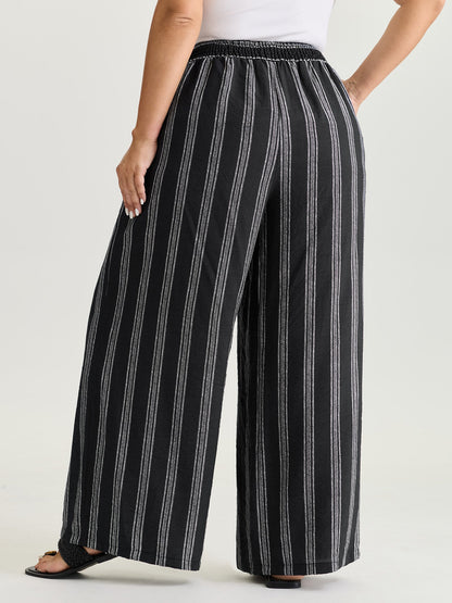 Abstract Striped Drawstring Shirred Waist Pants