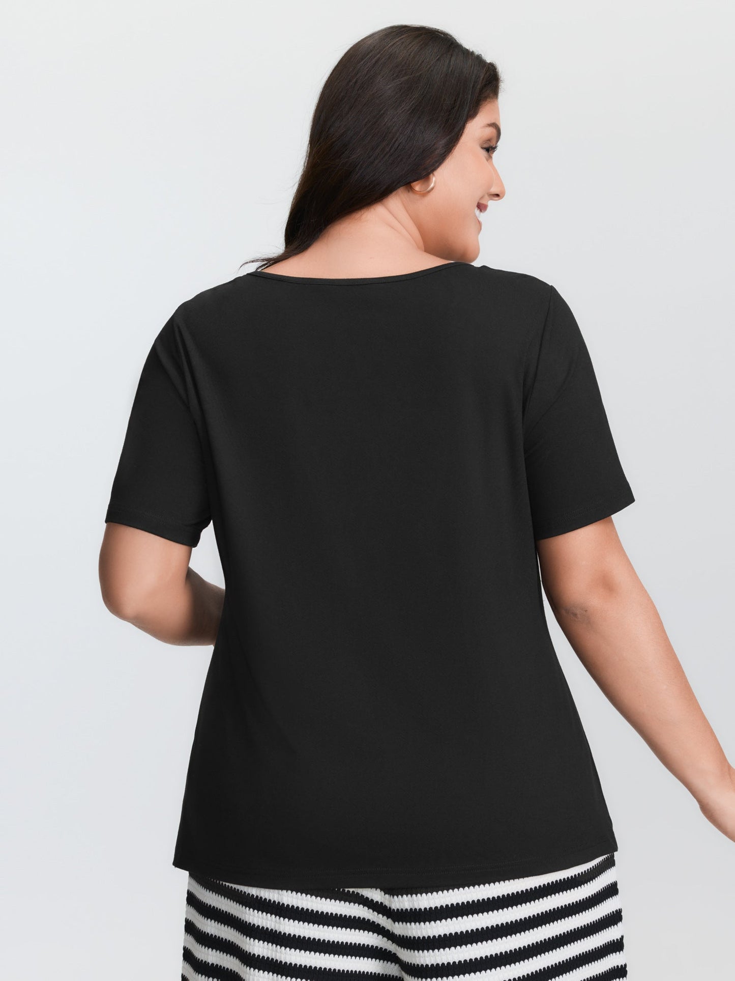 Cross Tie Neckline Plain T-Shirt